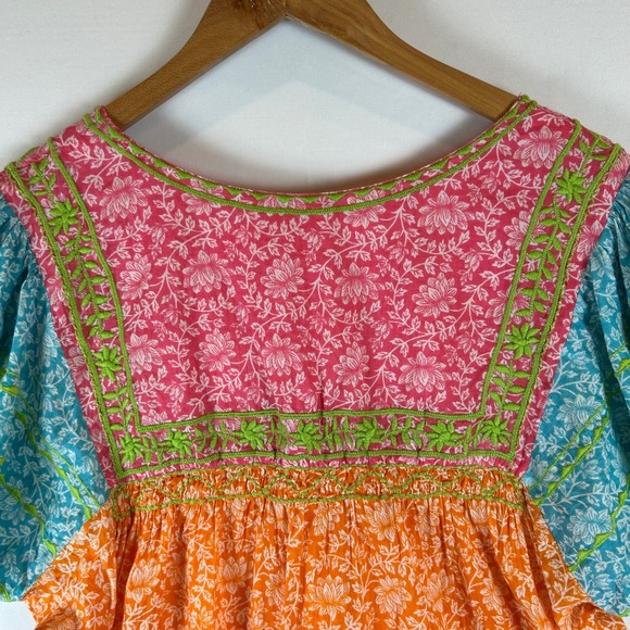 Sister Mary Patsy Embroidered Floral Patchwork Top Puff Sleeve Womens Large - Picture 9 of 9